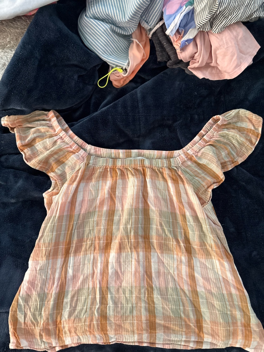 Lucky Brand Striped Ruffle Sleeve Cotton Top - Peach & Cream